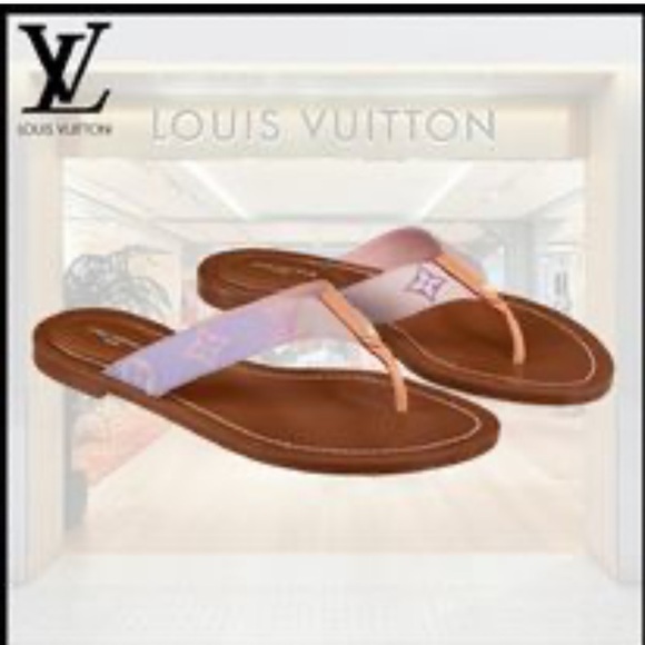 Louis Vuitton Shoes - Louis Vuitton LV Monogram Leather Trim Embellishment Flip Flops